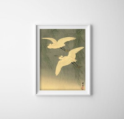 Plakat w stylu retro Żurawie autorstwa Ohary Koson