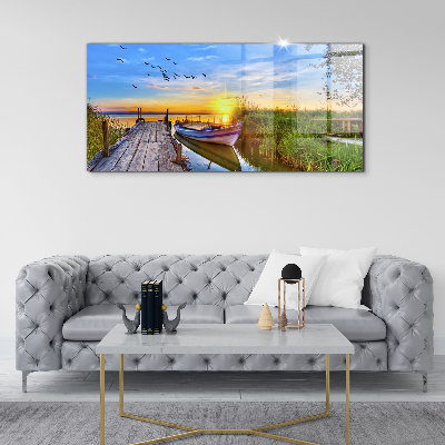 Obraz na szkle Widok na jezioro zachód słońca