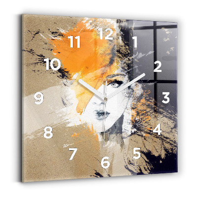 Zegar szklany 30x30 Abstrakcyjny portret kobiety