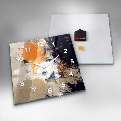 Zegar szklany 30x30 Abstrakcyjny portret kobiety