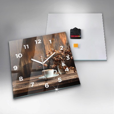 Zegar szklany 30x30 Kubek parującej kawy