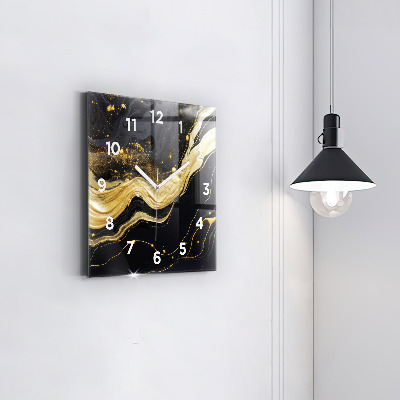 Zegar szklany 30x30 Marmur w odcieniu złota