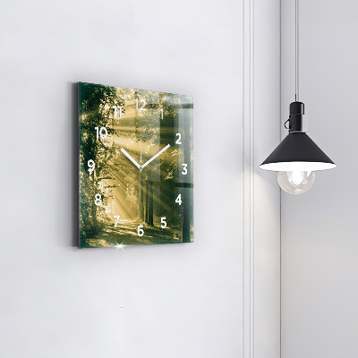 Zegar szklany 30x30 Promienie słoneczne przebijające się przez liście drzew