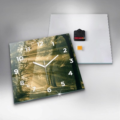 Zegar szklany 30x30 Promienie słoneczne przebijające się przez liście drzew