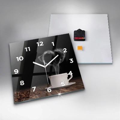 Zegar szklany 30x30 Kubek parującej kawy