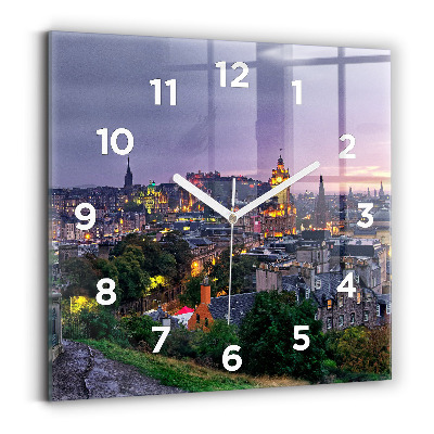 Zegar szklany 30x30 Widok na Edynburg z Calton Hill