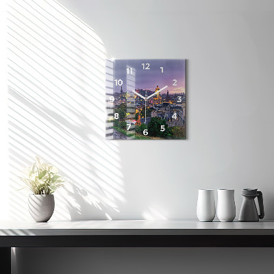 Zegar szklany 30x30 Widok na Edynburg z Calton Hill