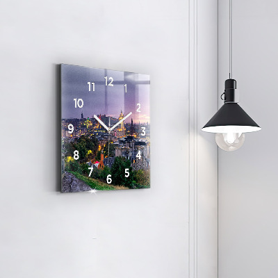 Zegar szklany 30x30 Widok na Edynburg z Calton Hill