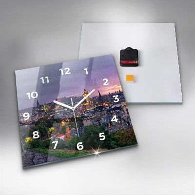 Zegar szklany 30x30 Widok na Edynburg z Calton Hill