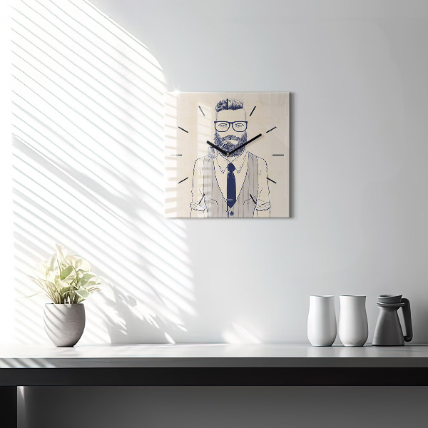 Zegar szklany 30x30 Brodaty mężczyzna