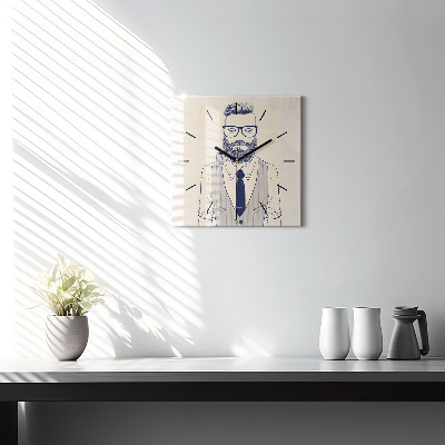 Zegar szklany 30x30 Brodaty mężczyzna