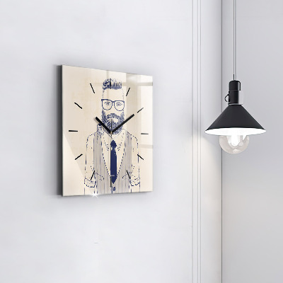 Zegar szklany 30x30 Brodaty mężczyzna