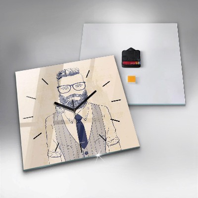 Zegar szklany 30x30 Brodaty mężczyzna