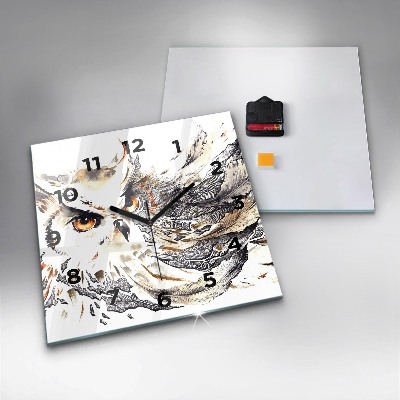 Zegar szklany 30x30 Sowa symbolizująca mądrość