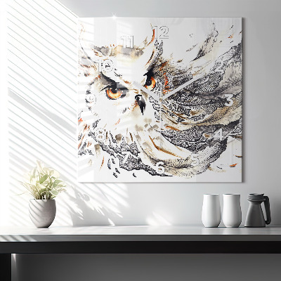 Zegar szklany 60x60 Sowa symbolizująca mądrość