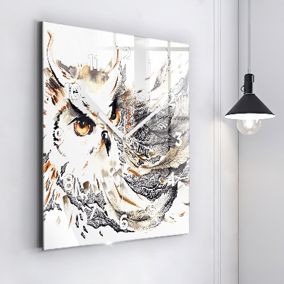 Zegar szklany 60x60 Sowa symbolizująca mądrość
